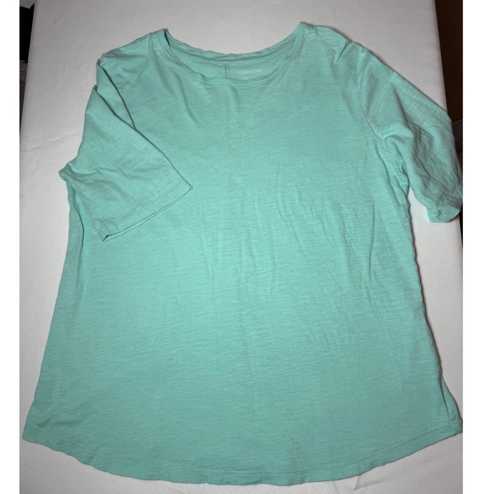 NEW Eileen Fisher Mint Green Organic Cotton Slub Short Sleeve Tee Women Medium